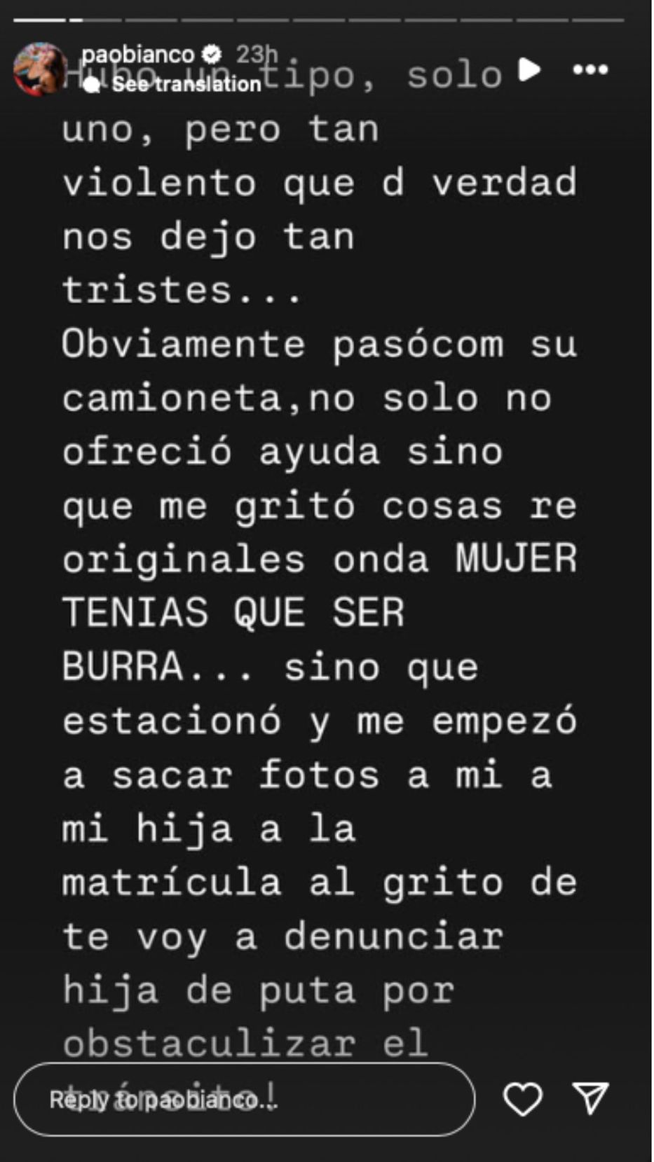 Foto: Historias de Instagram/ @paobianco