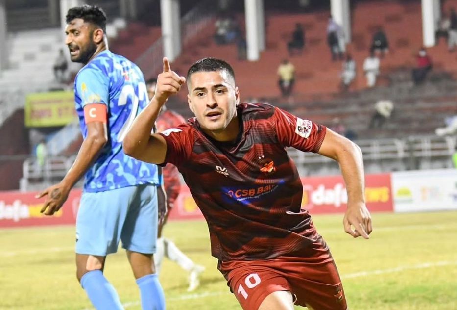 Martín Chaves celebrando un gol para Gokulam Kerala FC este año. Foto: @gokulam_kerala_fc