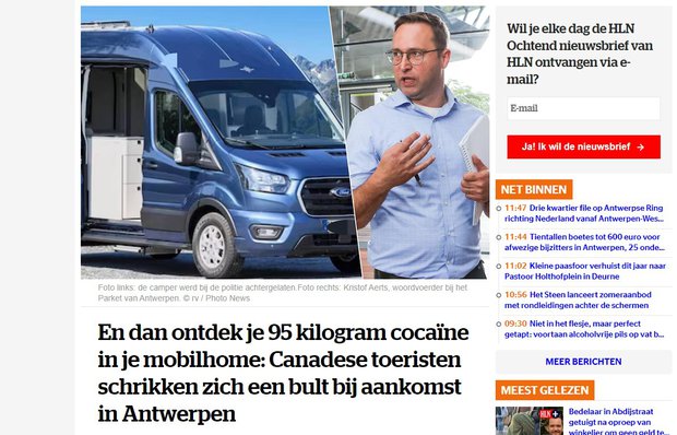 Captura de pantalla del periódico digital Het Laatste Nieuws