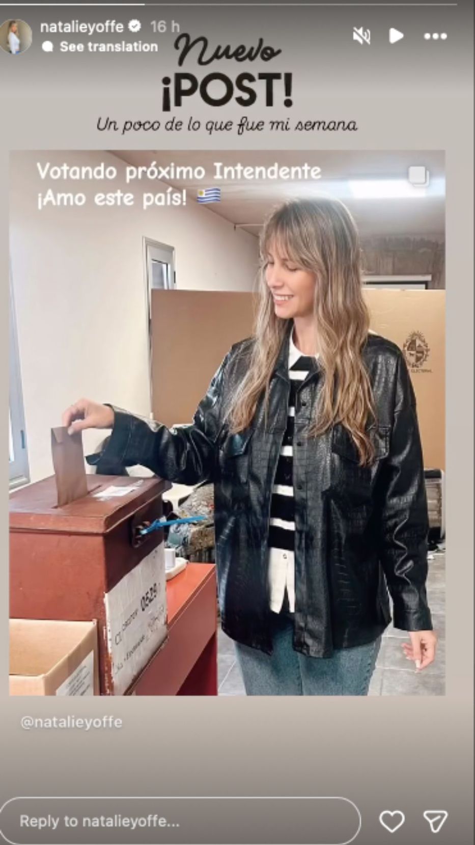 Foto: Historias de Instagram/ @natalieyoffe