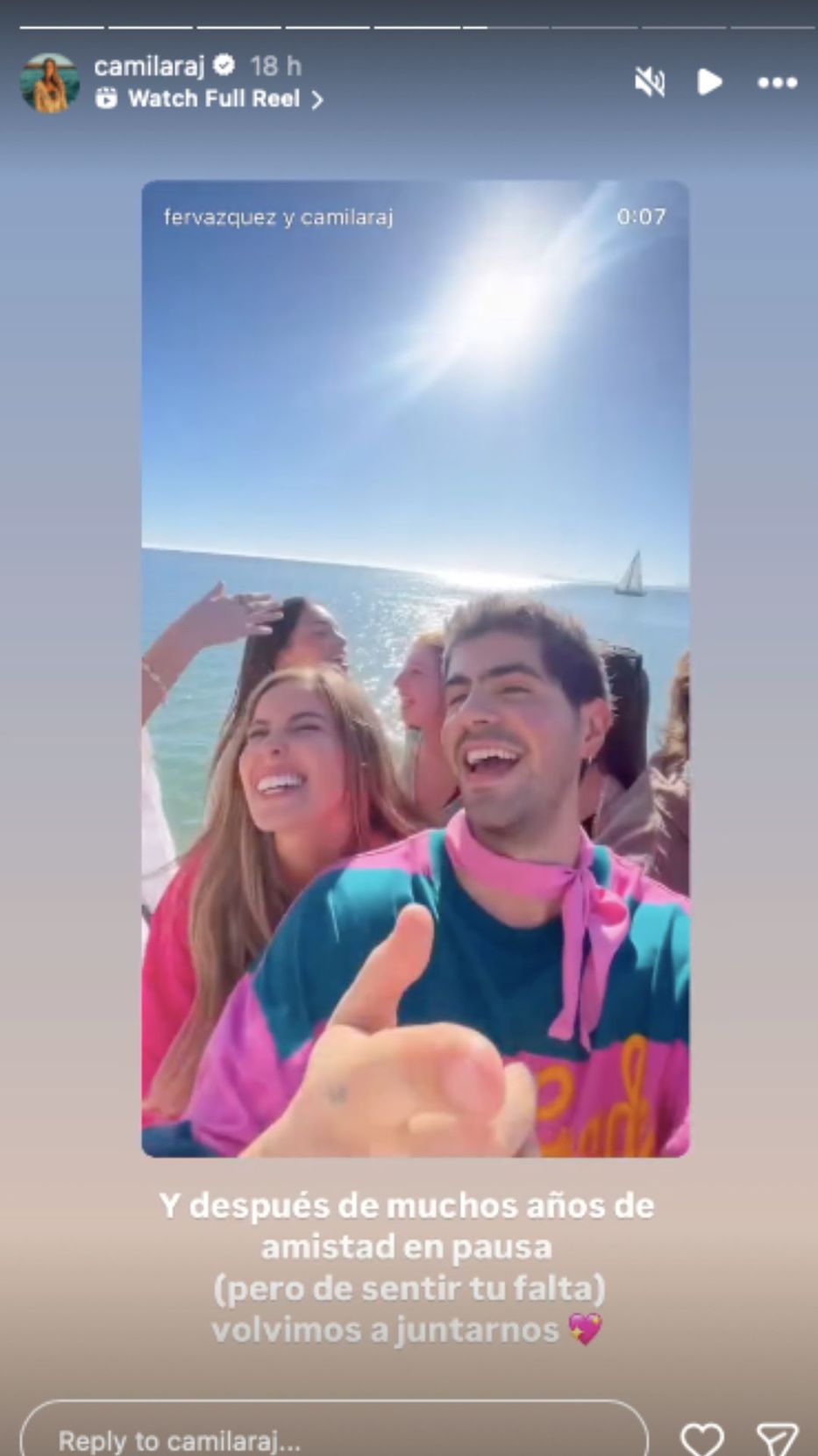 Foto: Historias de Instagram/ @camilaraj