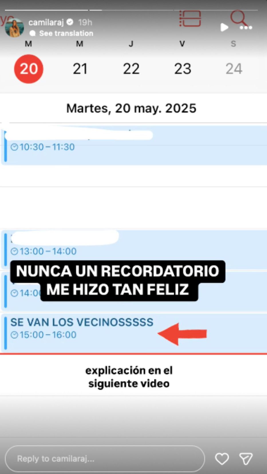 Foto: Historias de Instagram/ @camilaraj