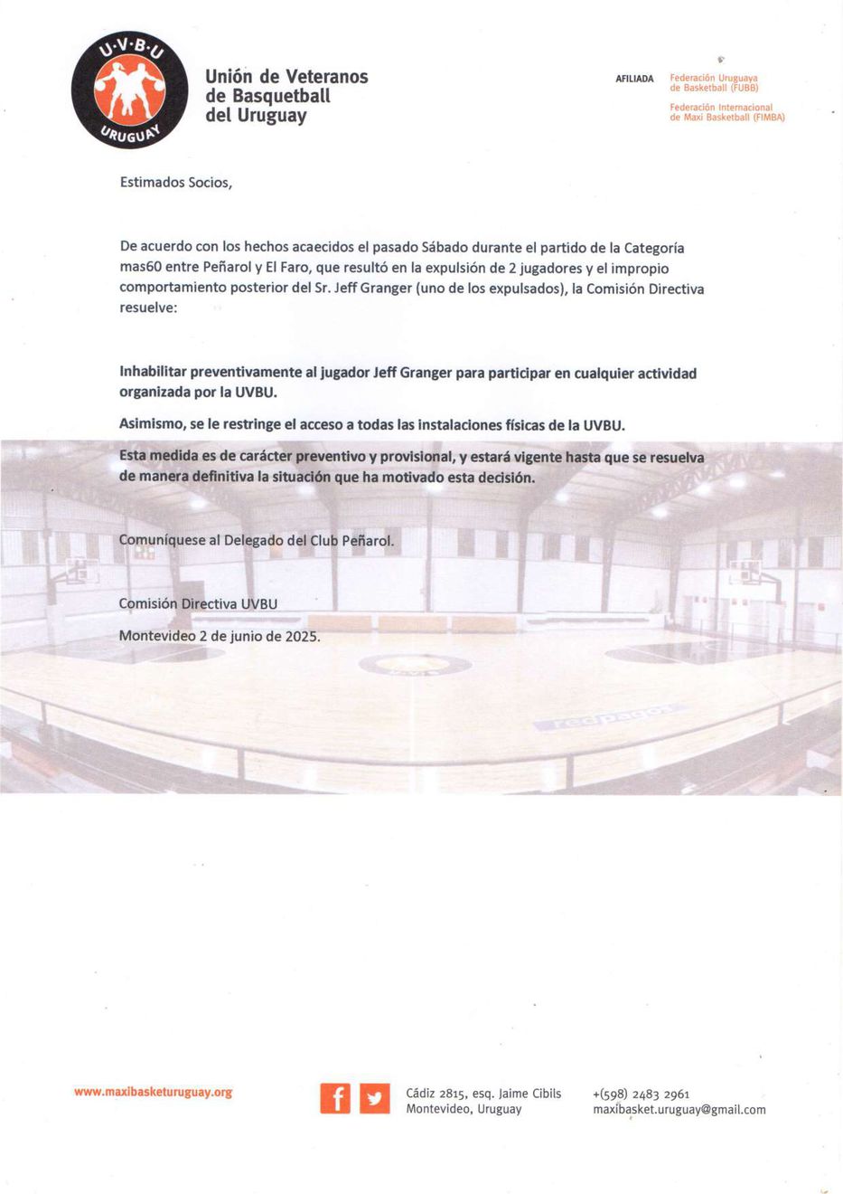 Foto: Unión de Veteranos de Básquetboll del Uruguay