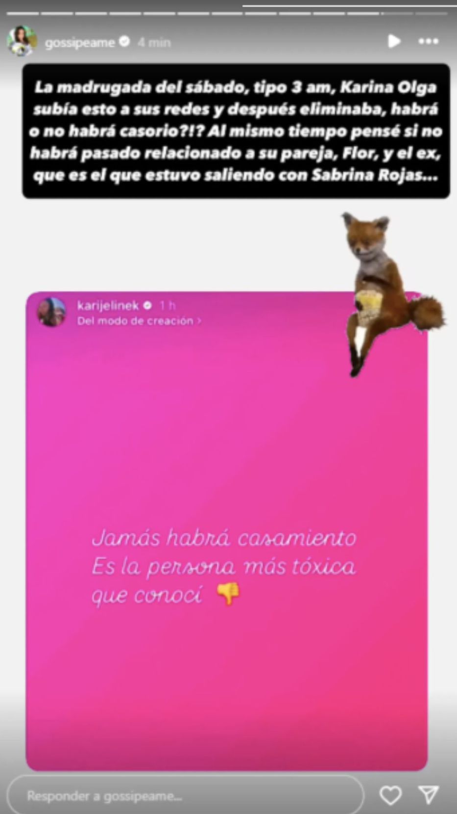 Foto: Historias de Instagram/ @gossipeame