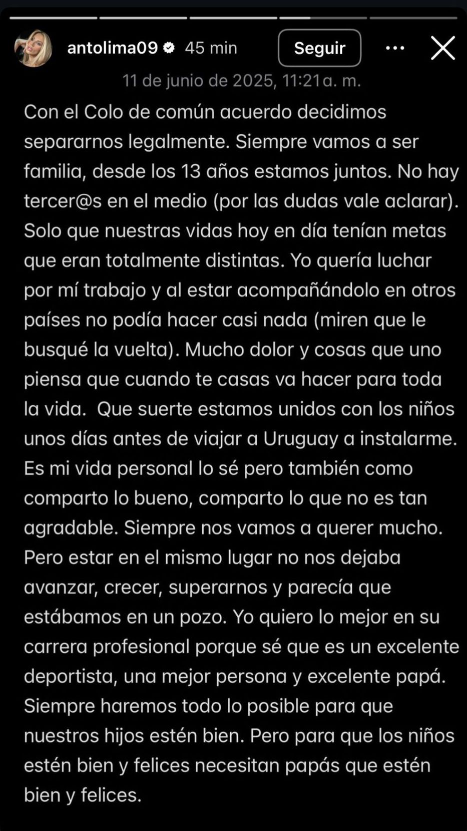 Foto: Historias de Instagram/ @antolima09