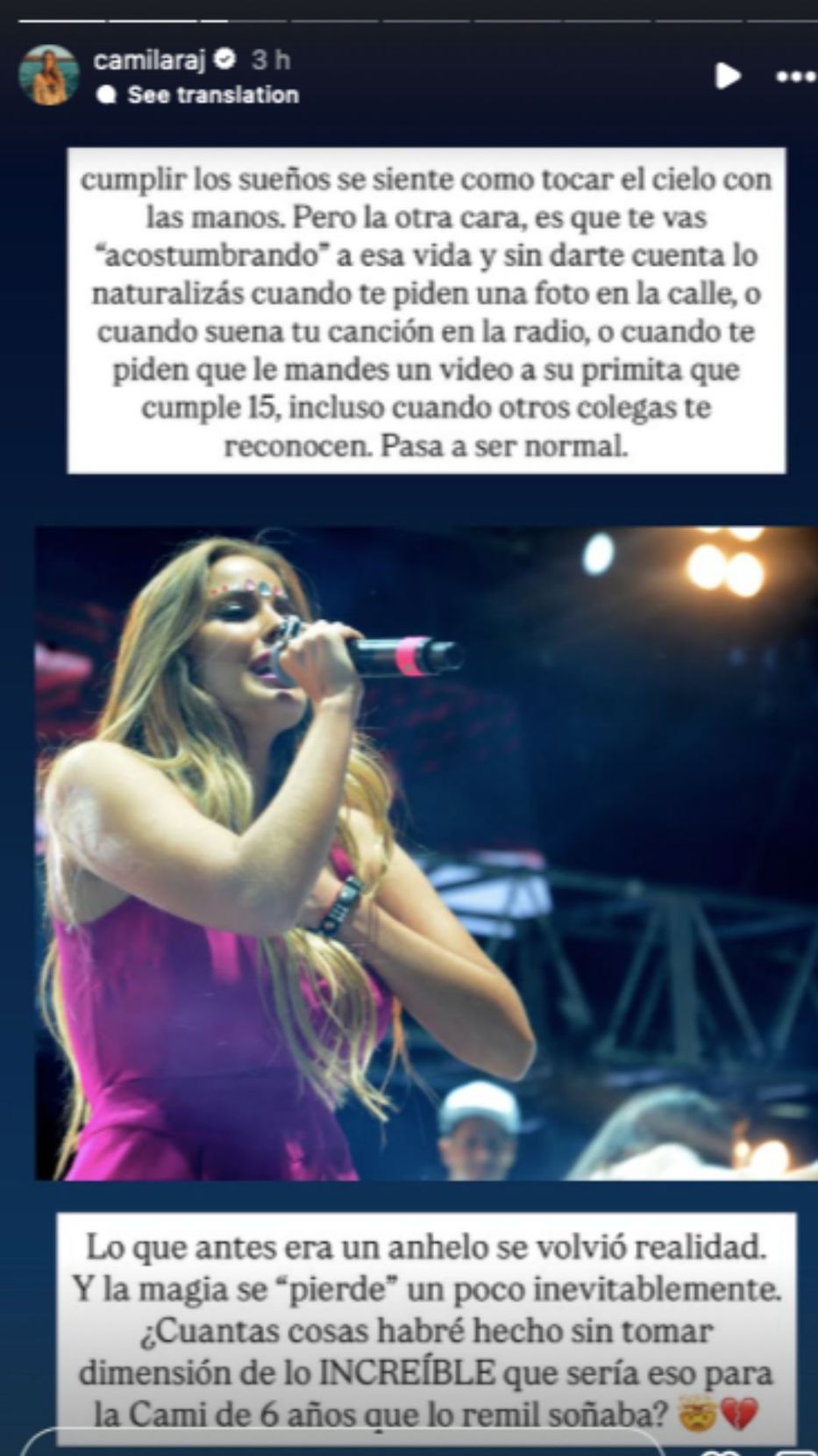 Foto: Historias de Instagram/ @camilaraj