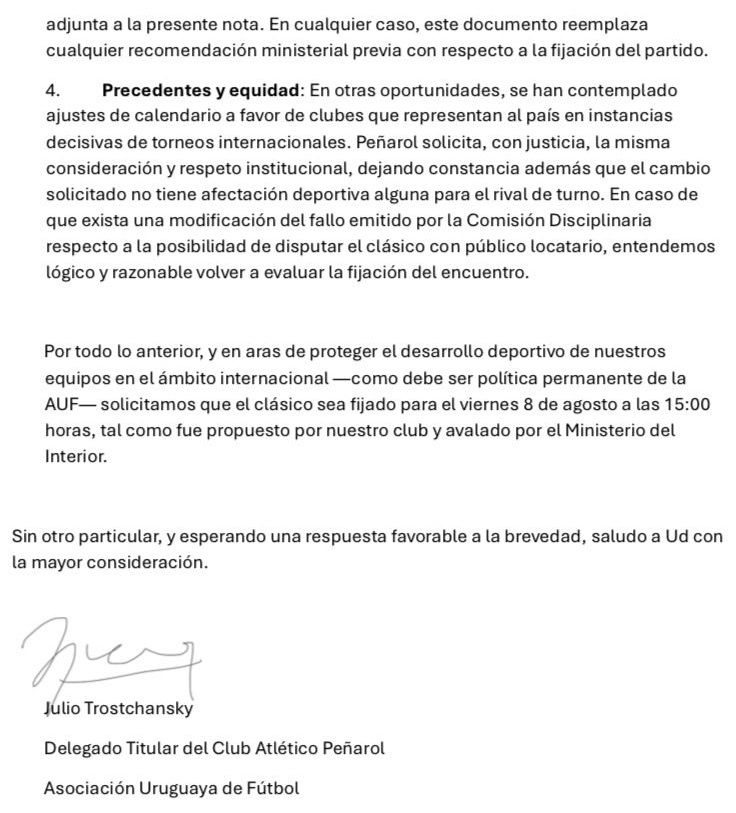 La nota de Peñarol a la Mesa Ejecutiva