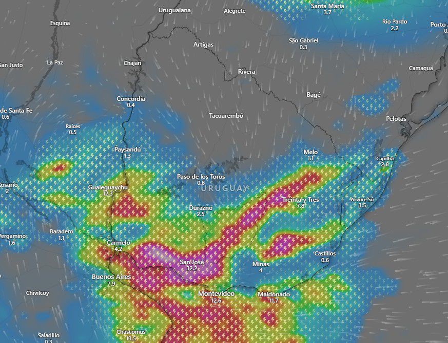 Proyección de lluvias ECMWF para las 17:00 del sábado