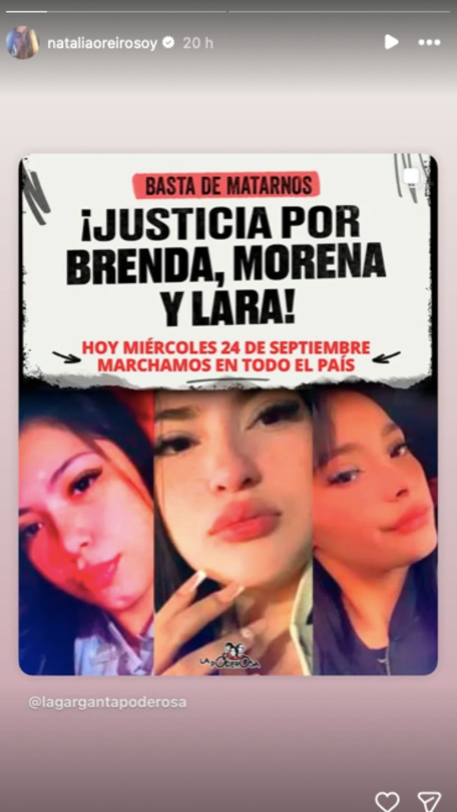 Foto: Historias de Instagram/ @nataliaoreirosoy