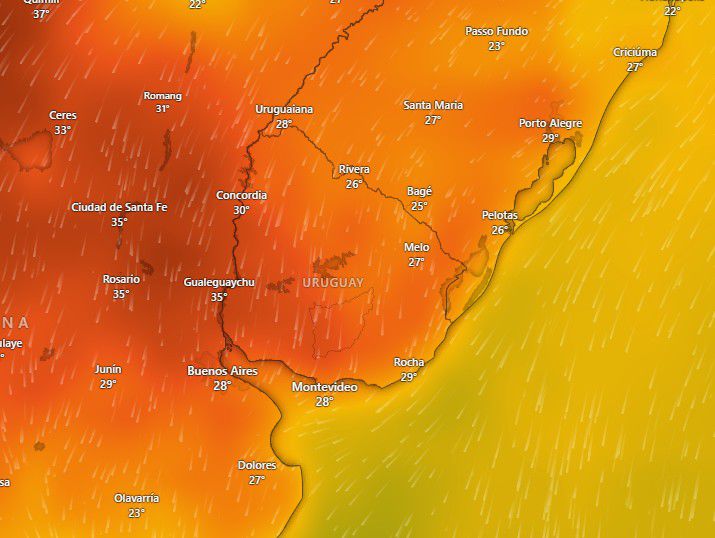 Temperaturas a las 15 horas del jueves, según el modelo GFS