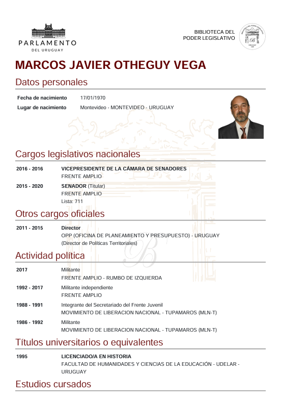 CV de Marcos Otheguy en la web de la blbiloteca del Palacio Legislativo