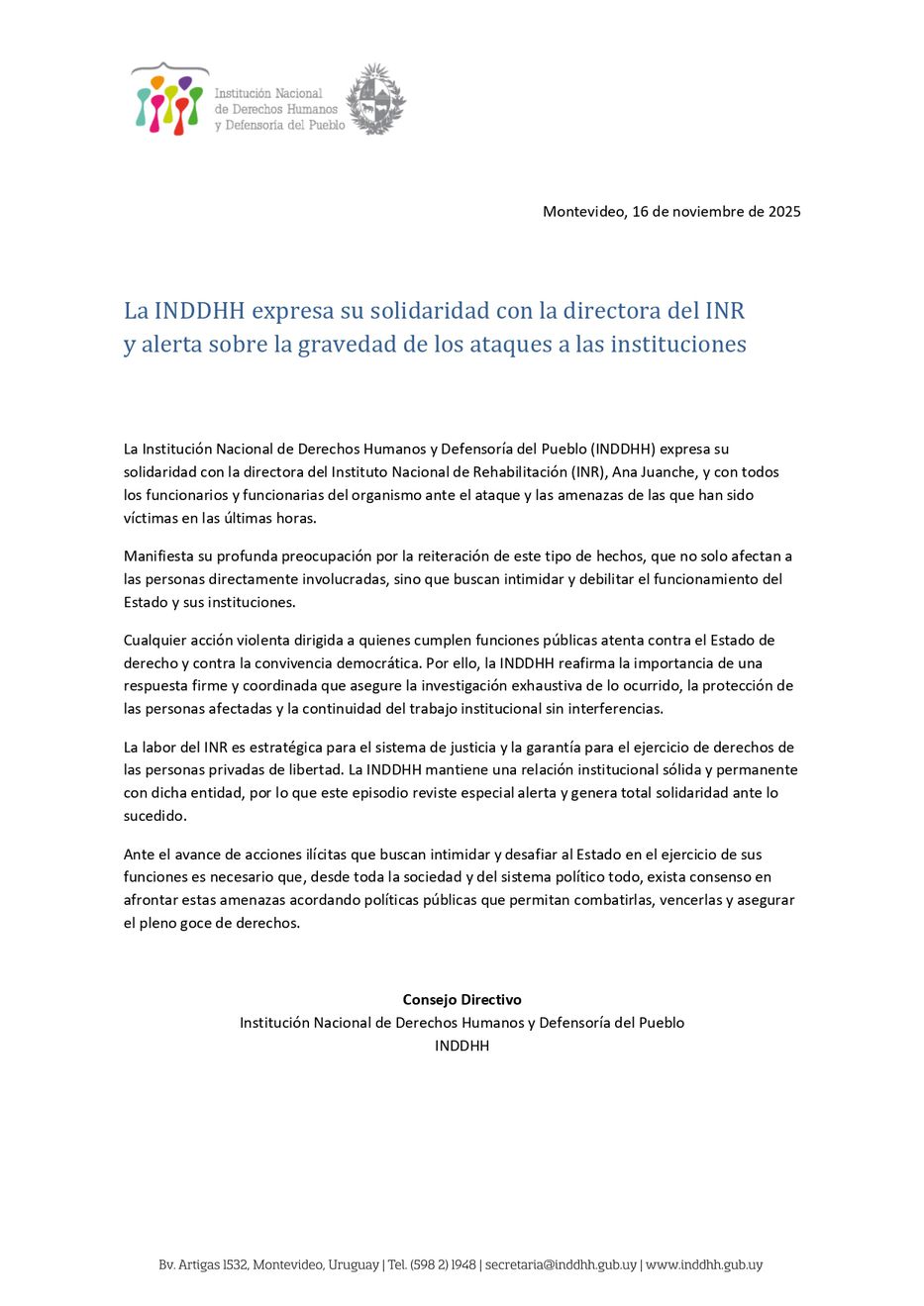 Comunicado INDDHH