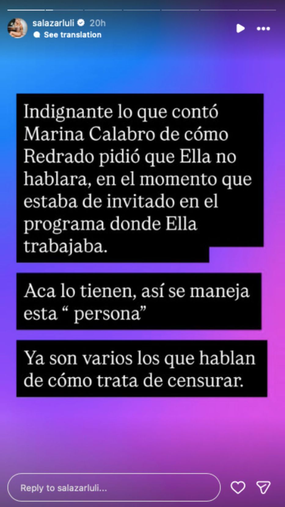 Foto: Historias de Instagram/ @salazarluli