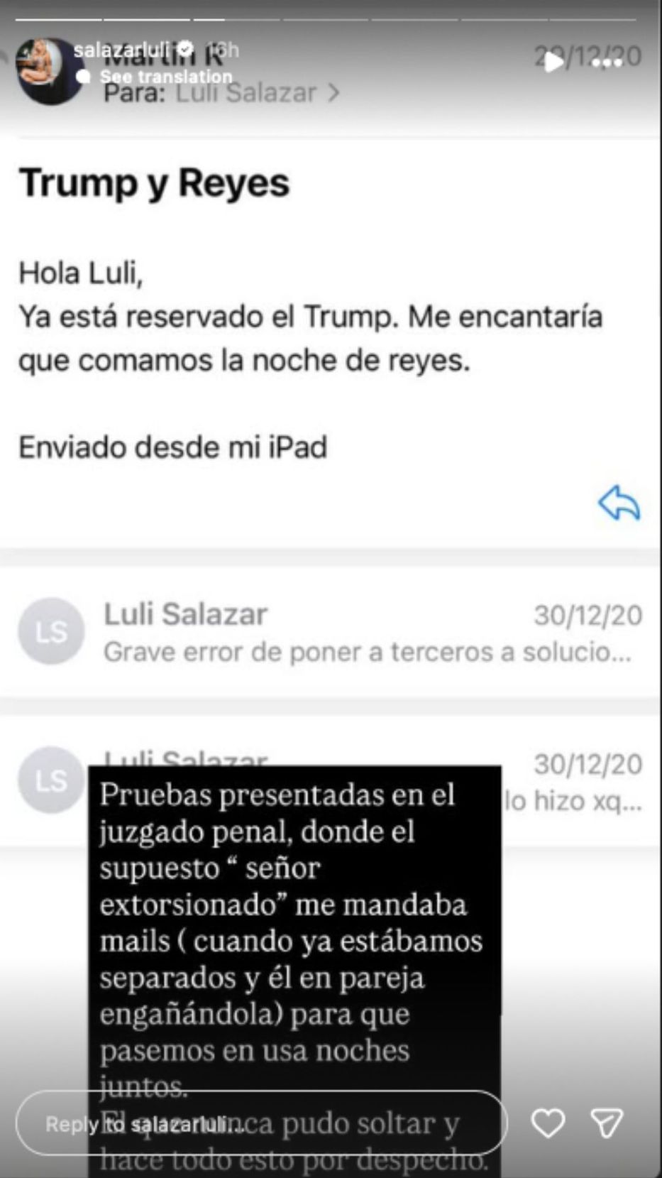 Foto: Historias de Instagram/ @salazarluli