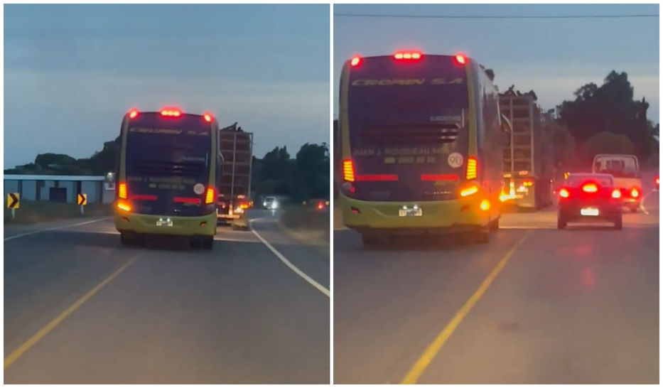 Imprudencia en la ruta: Camión y ómnibus realizan maniobra temeraria que pone en peligro a otros conductores