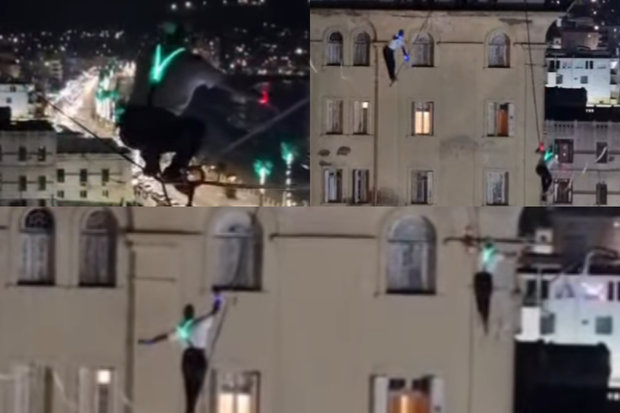 Impactantes imágenes de deportistas en las alturas del Argentino Hotel de Piriápolis