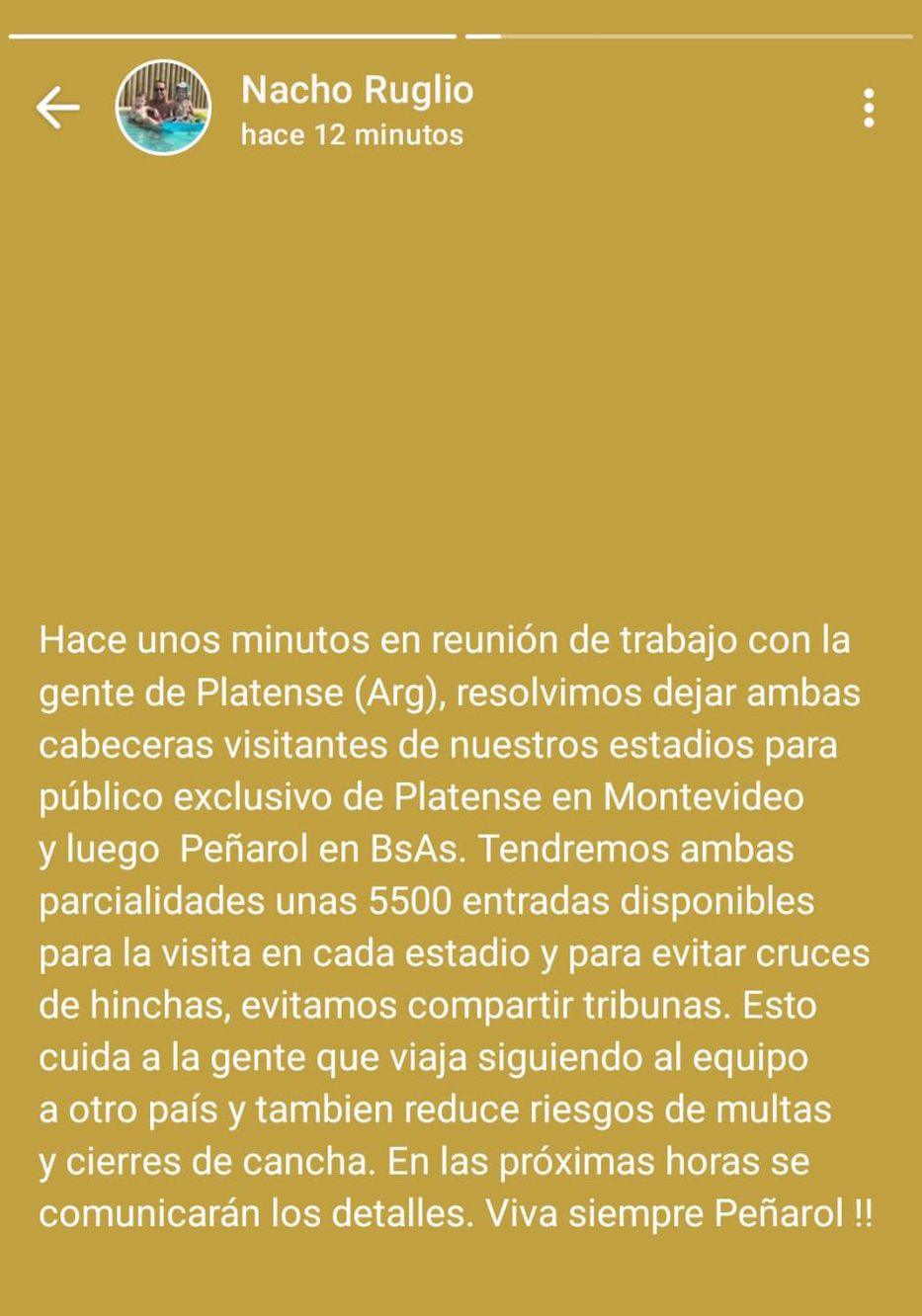 Foto: Estado de WhatsApp de Ignacio Ruglio