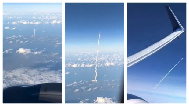 Y ahí van: así se vio el lanzamiento del Artemis II desde la ventana de un avión comercial
