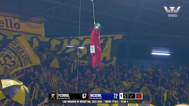 Básquet: un Joker colgado del techo, el inflable y denuncia de los árbitros a Peñarol