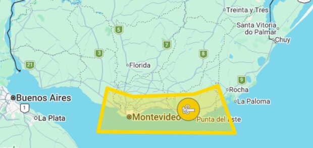 Vientos del sur: la “duradera alerta” amarilla que Inumet emitió para varios departamentos