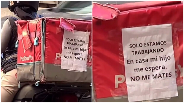 “Mi hijo me espera, no me mates”: delivery trabaja con un cartel tras asesinato de colegas
