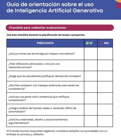 Checklist de la guía de orientación sobre el uso de la IAG. Foto: UM.