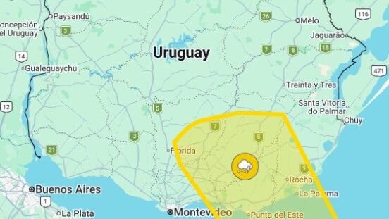 Los departamentos afectados por la alerta amarilla de Inumet por tormentas fuertes