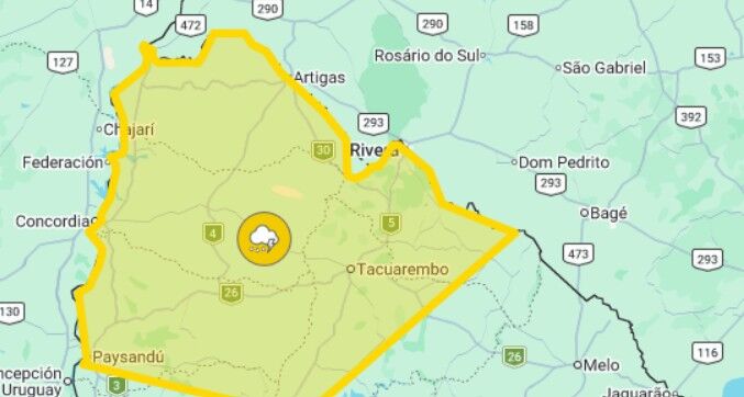 Inumet extendió alerta amarilla por tormentas fuertes este viernes: las zonas afectadas