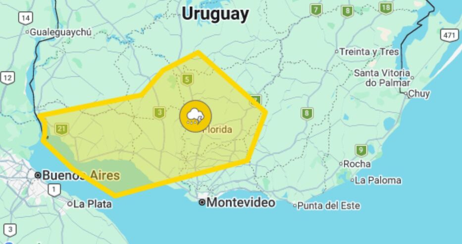 Agua, viento y granizo: rige alerta amarilla por tormentas fuertes en ocho departamentos