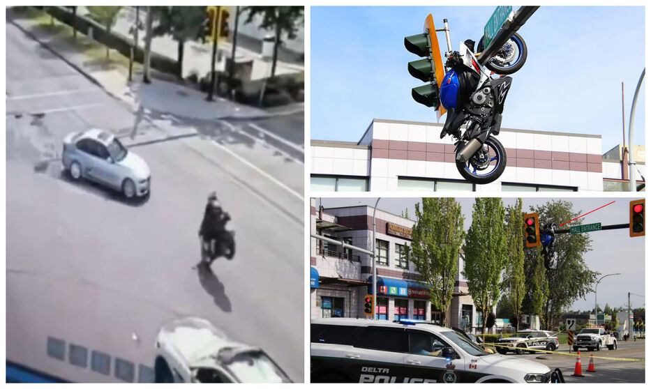 Casi un milagro: chocó de frente y su moto quedó colgada de un semáforo, pero sobrevivió