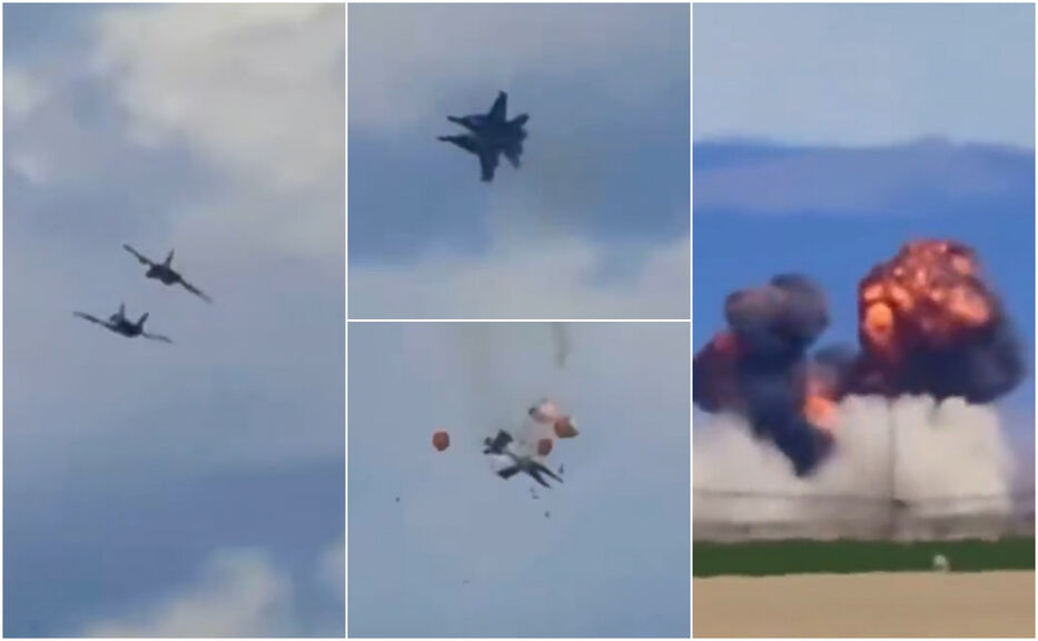 Como piezas de lego: dos cazas chocaron en vuelo, quedaron enganchados y cayeron juntos
