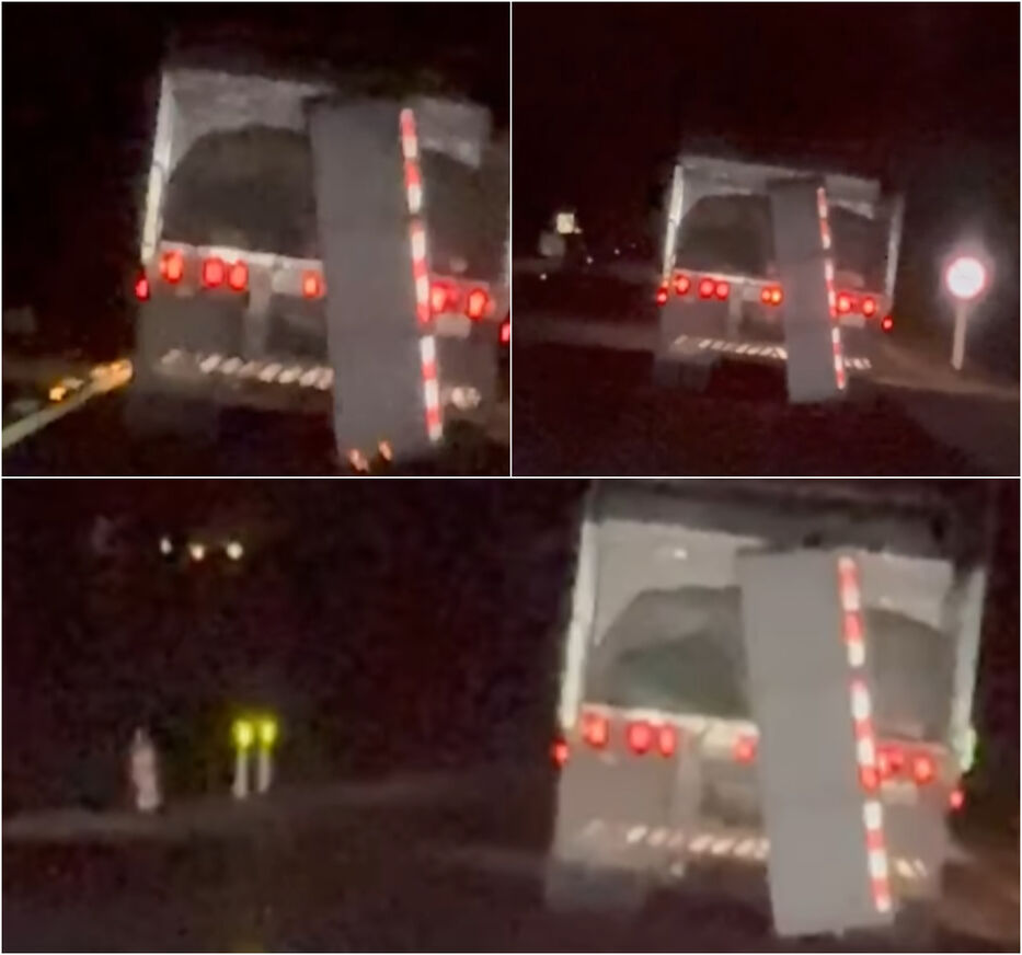 Filmaron a camión que circuló diez kilómetros con portón trasero abierto y la carga suelta