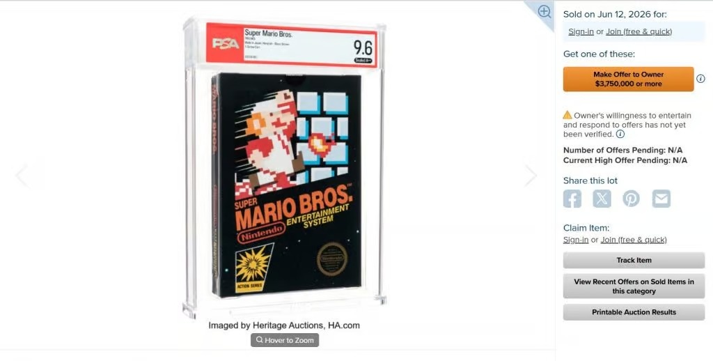 Nuevo récord: vendieron una copia de “Super Mario Bros.” por US$ 3.000.000