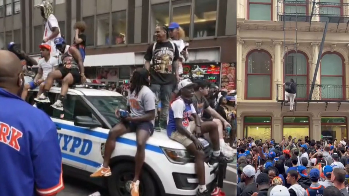 Trepando patrullas y camiones de bomberos: la alocada caravana por el título de los Knicks
