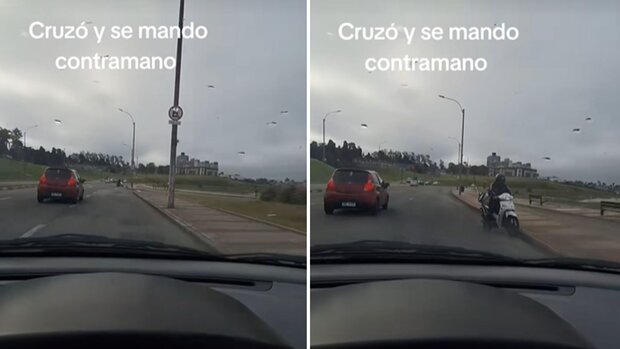 Peligro en la rambla: motociclista “se mandó en contramano” 
