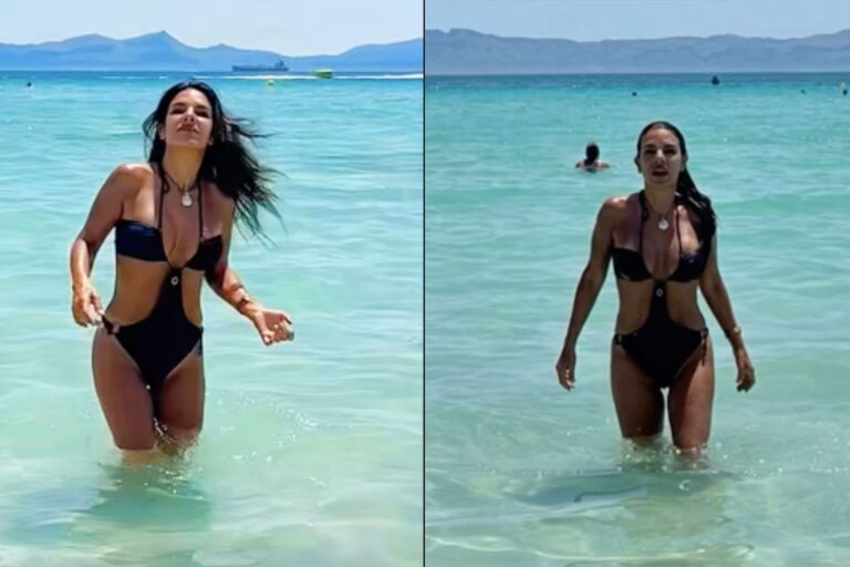 Cátedra de estilo en el mar: Victoria Rodríguez deslumbró con un trikini negro en Mallorca