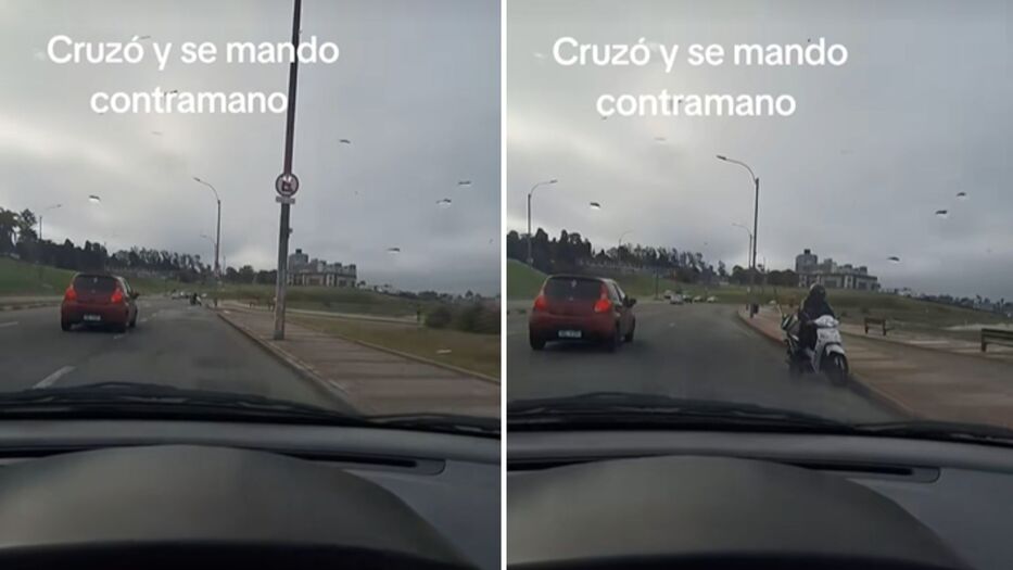 Peligro en la rambla: motociclista “se mandó en contramano” y casi termina en tragedia