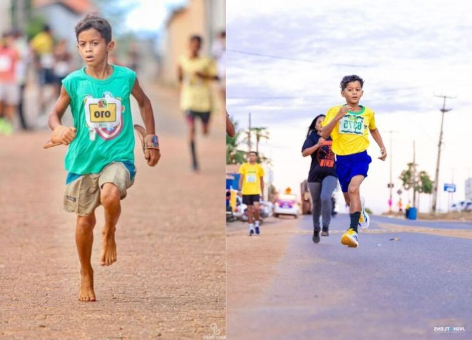 Campeón: fue viral al correr descalzo y salir segundo, le dieron championes y ganó