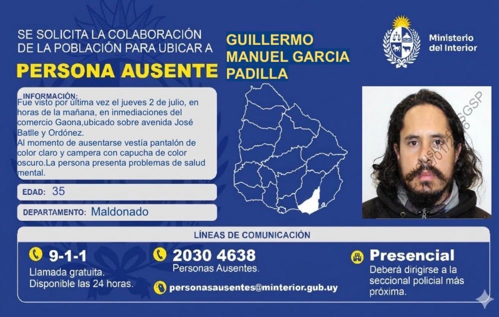 Persona ausente en Maldonado: solicitan ayuda para ubicar a un hombre de 35 años