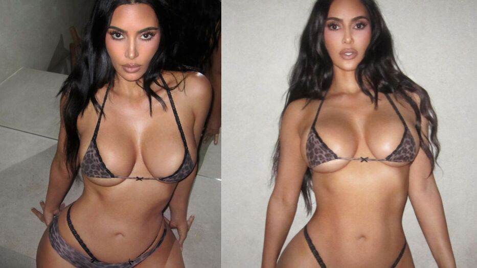 Kim Kardashian encendió las redes con una audaz microbikini de leopardo al límite
