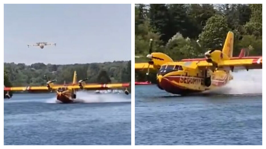 El vuelo rasante de dos SuperScooper para recargar agua y combatir incendios en Francia