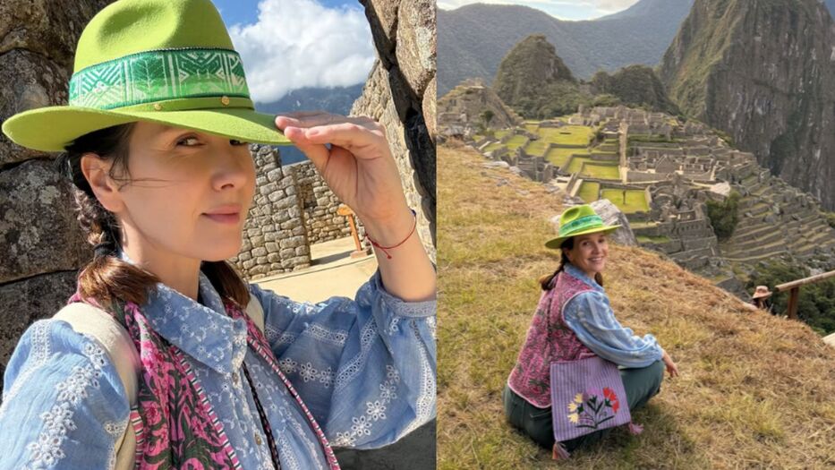 Las postales de Natalia Oreiro en Machu Picchu con un vistoso sombrero y prendas folk
