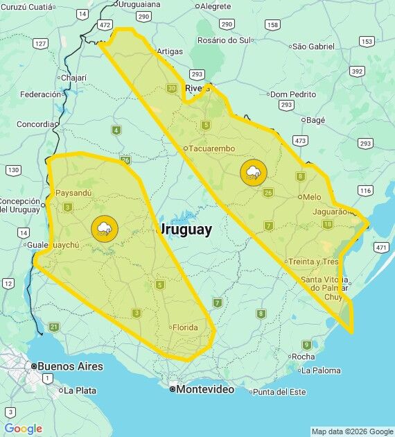 Nueva alerta de Inumet por tormentas fuertes: estos son los departamentos afectados