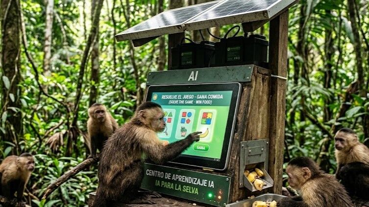 Instalaron pantalla con IA en la selva y los monos aprendieron a usarla por comida