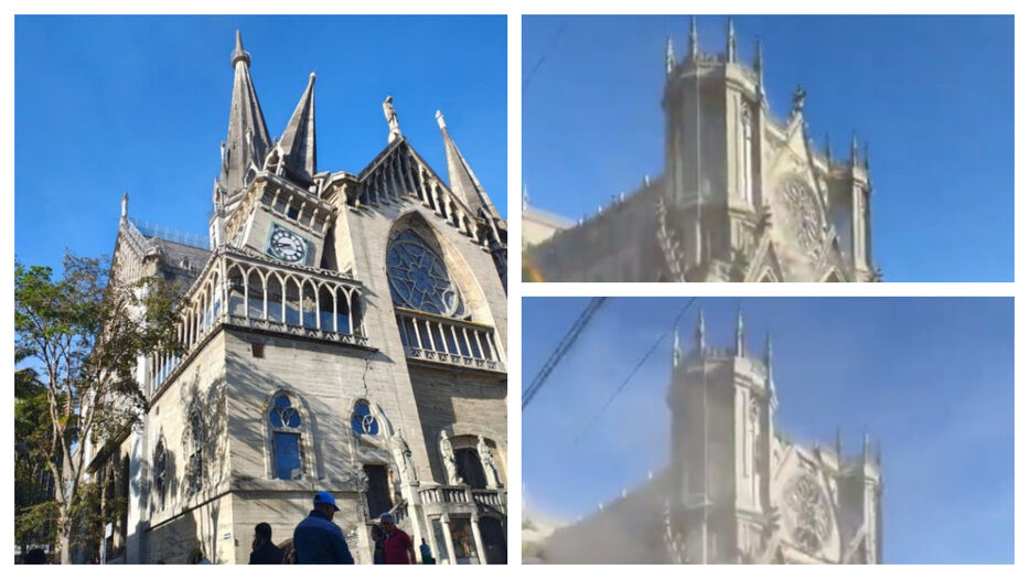 En video: así cayó cúpula de una iglesia en Colombia y torre de otra por fuerte terremoto