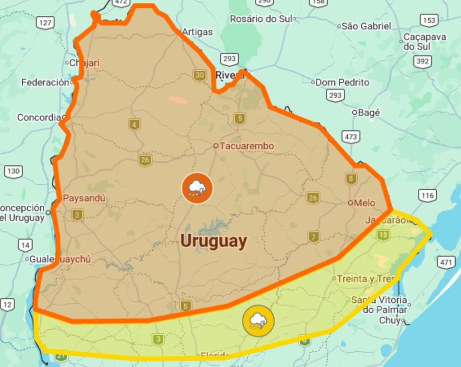 Con todo: alertas naranja y amarilla por tormentas fuertes en la mayor parte del país