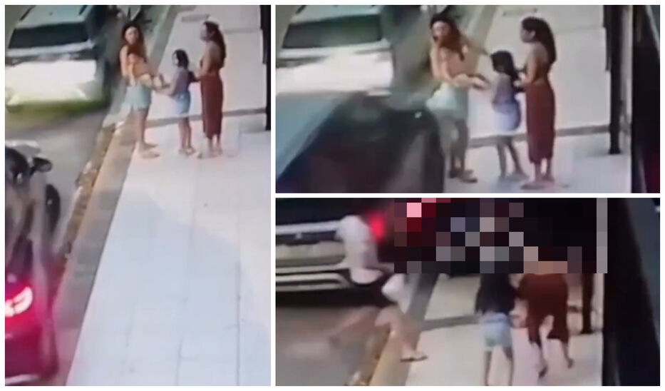 Auto que salía de garaje aceleró inesperadamente y embistió a mujer con bebé en brazos