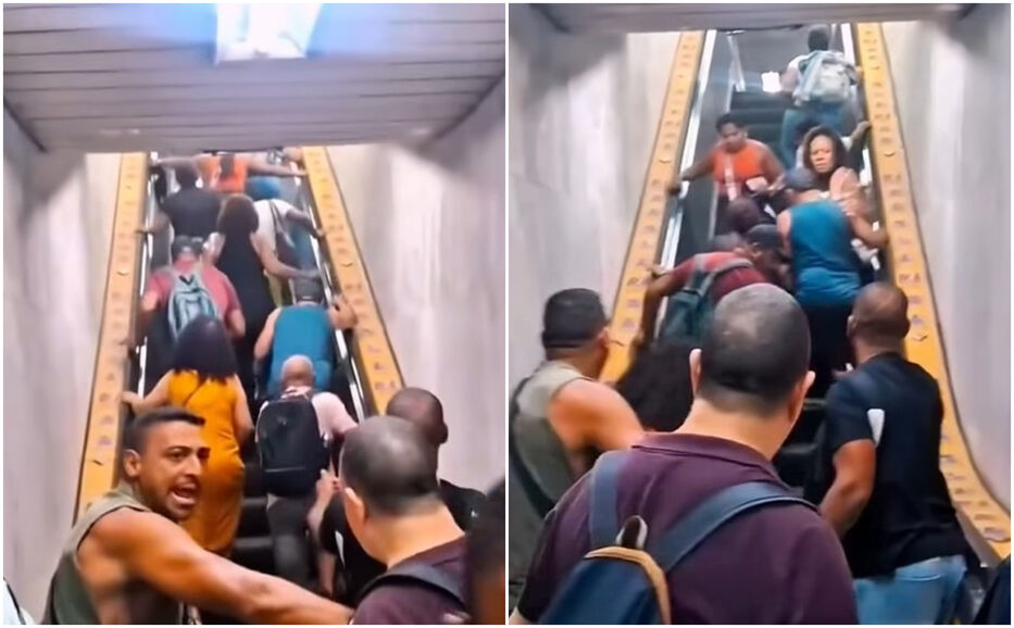 Recalculando: escalera mecánica llena de gente cambió súbitamente de sentido