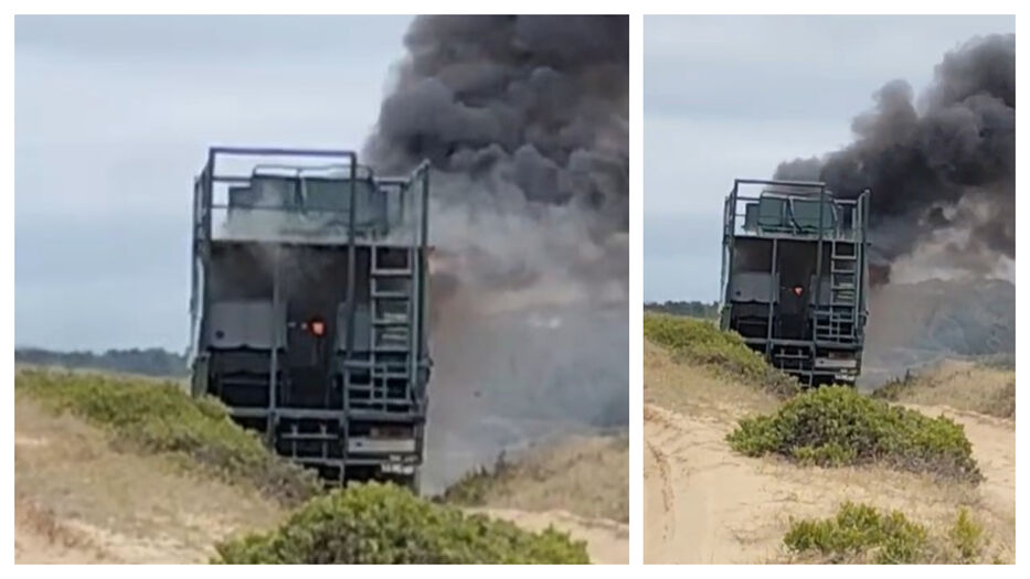 Incendio de un camión en medio de la zona de dunas del Cabo Polonio