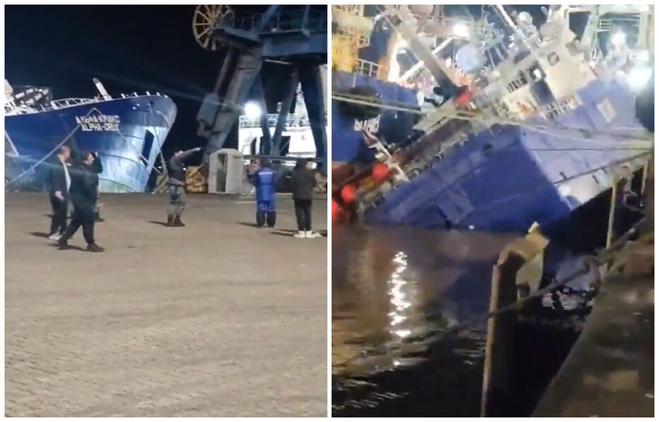 Pesquero ruso que trasvasaba combustible se escoró en el puerto de Montevideo. VIDEO